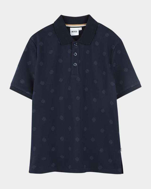 Boy's Short-Sleeve Tonal-Print Polo Shirt, Size 6-12